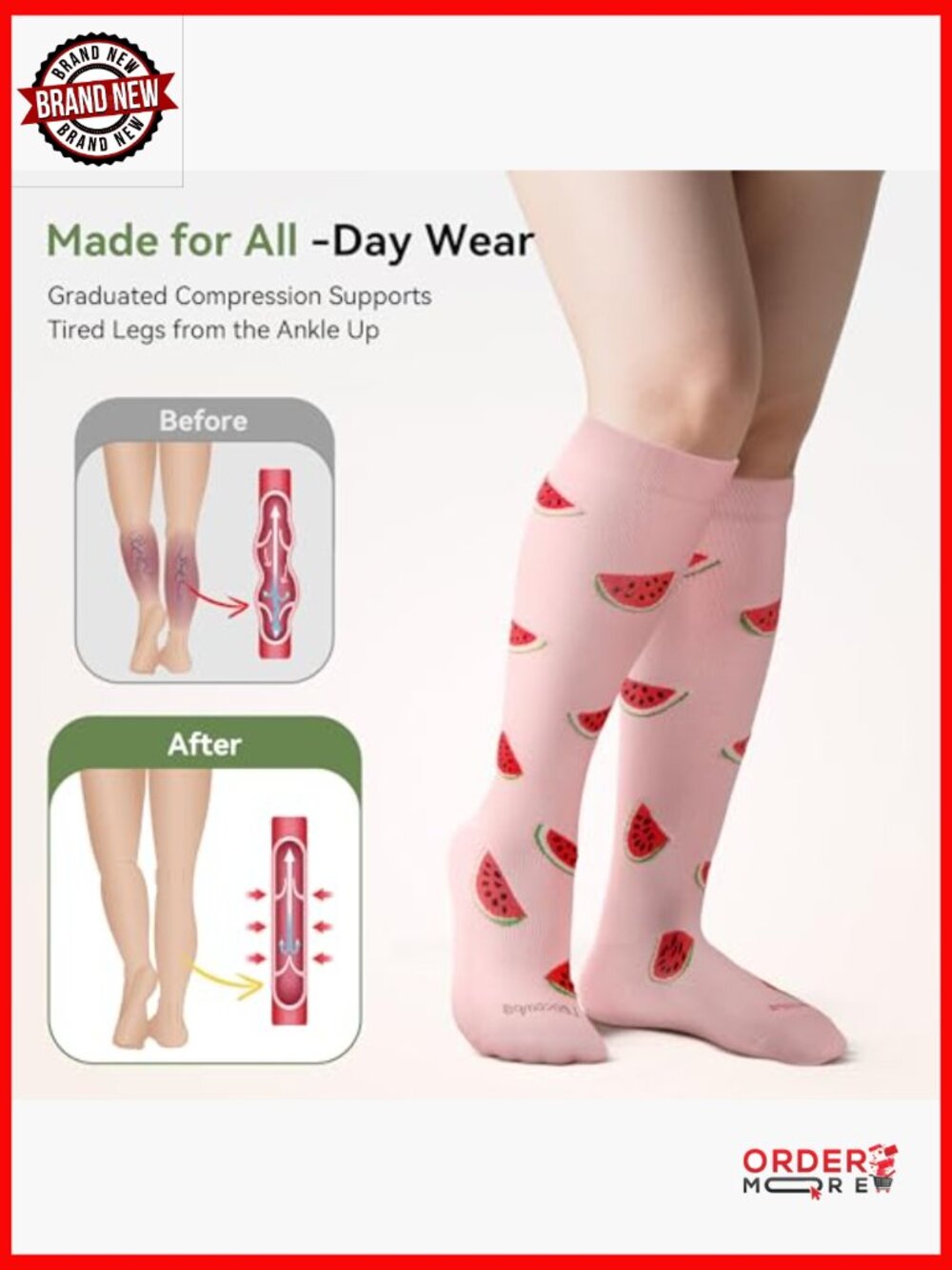 Wide Calf Compression Socks 15-20mmHg Knee High Extra Large for Nurses Travel - Picture 4 of 6